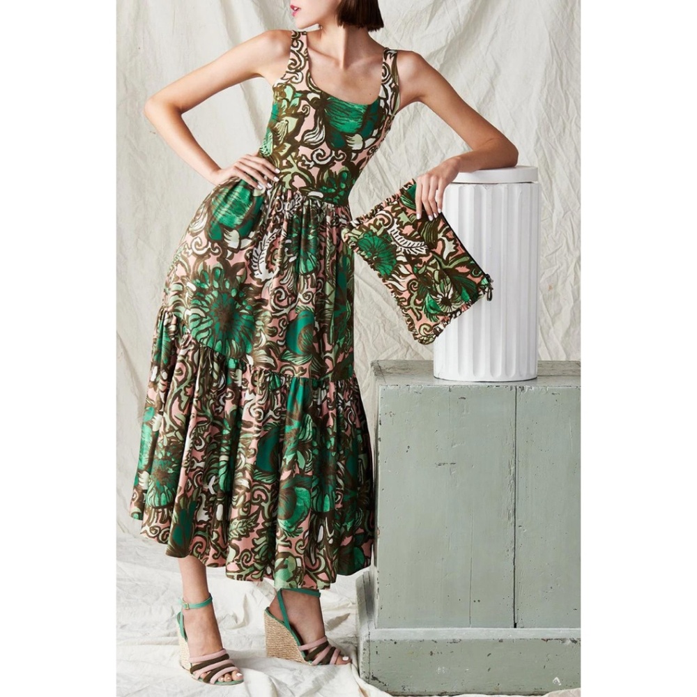 La DoubleJ Capri Floral Silk Twill Midi Dress Size L